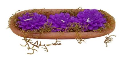 Vela Decorativa Kit 3 Velas Flor De Lotus Roxa Com Vasinho